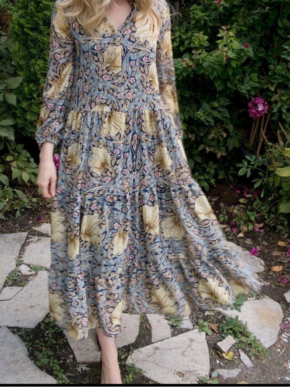 Morris & Co x H&M Pimpernel Floral Tiered Maxi Dress Blue Yellow Size 2 NWOT